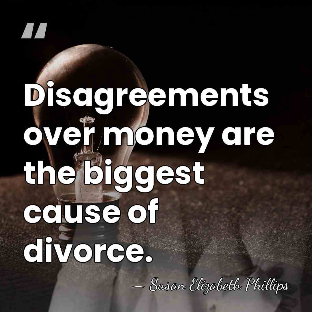 Disagreements over money are the biggest cause of divorce. - Susan Elizabeth Phillips