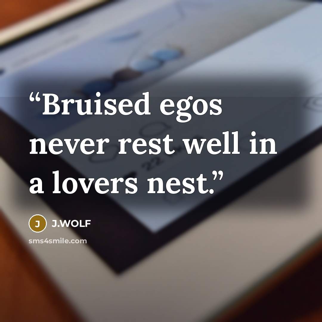 “Bruised egos never rest well in a lovers nest.” quote by J.WOLF