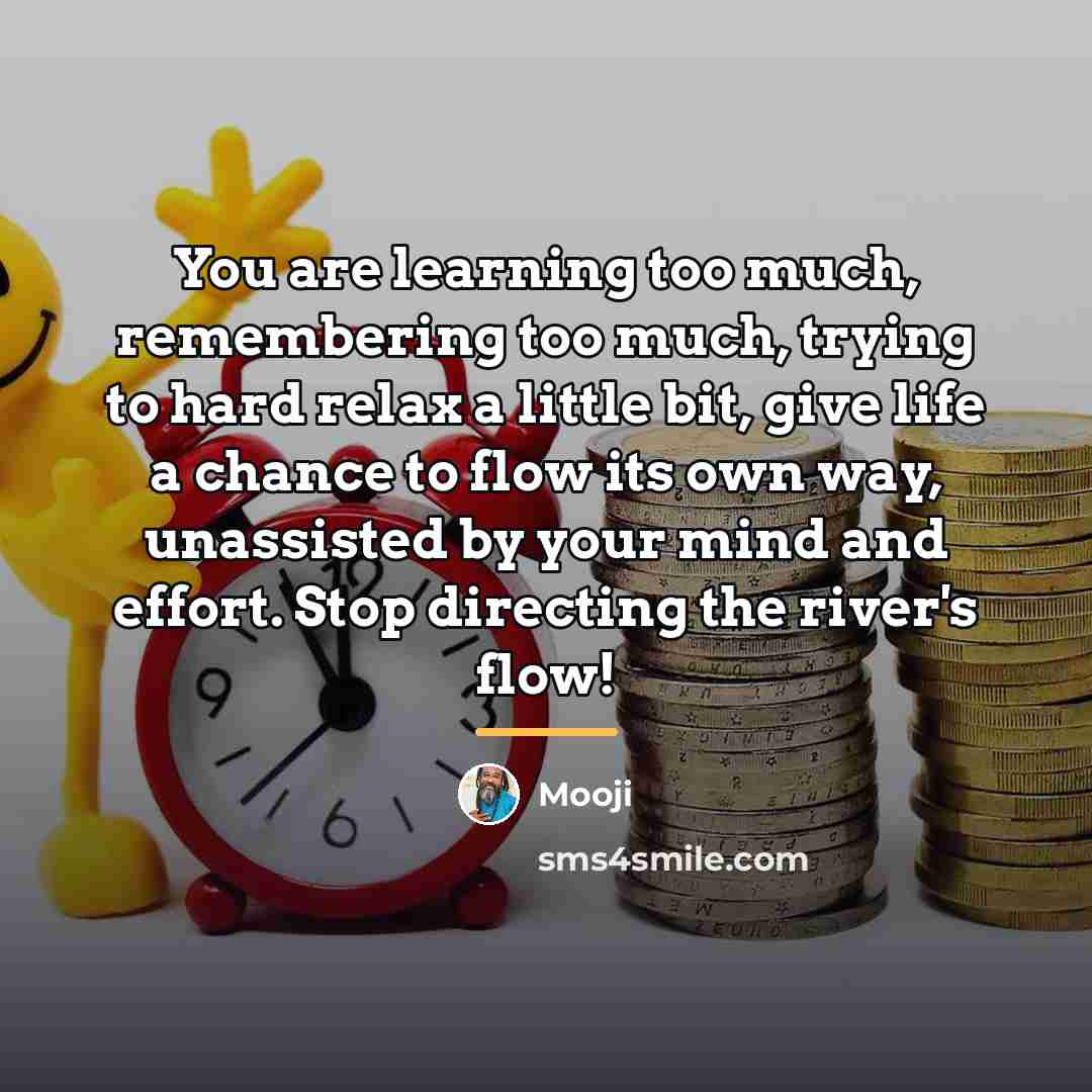 “You are learning too much, remembering too much, trying to…” quote by Mooji