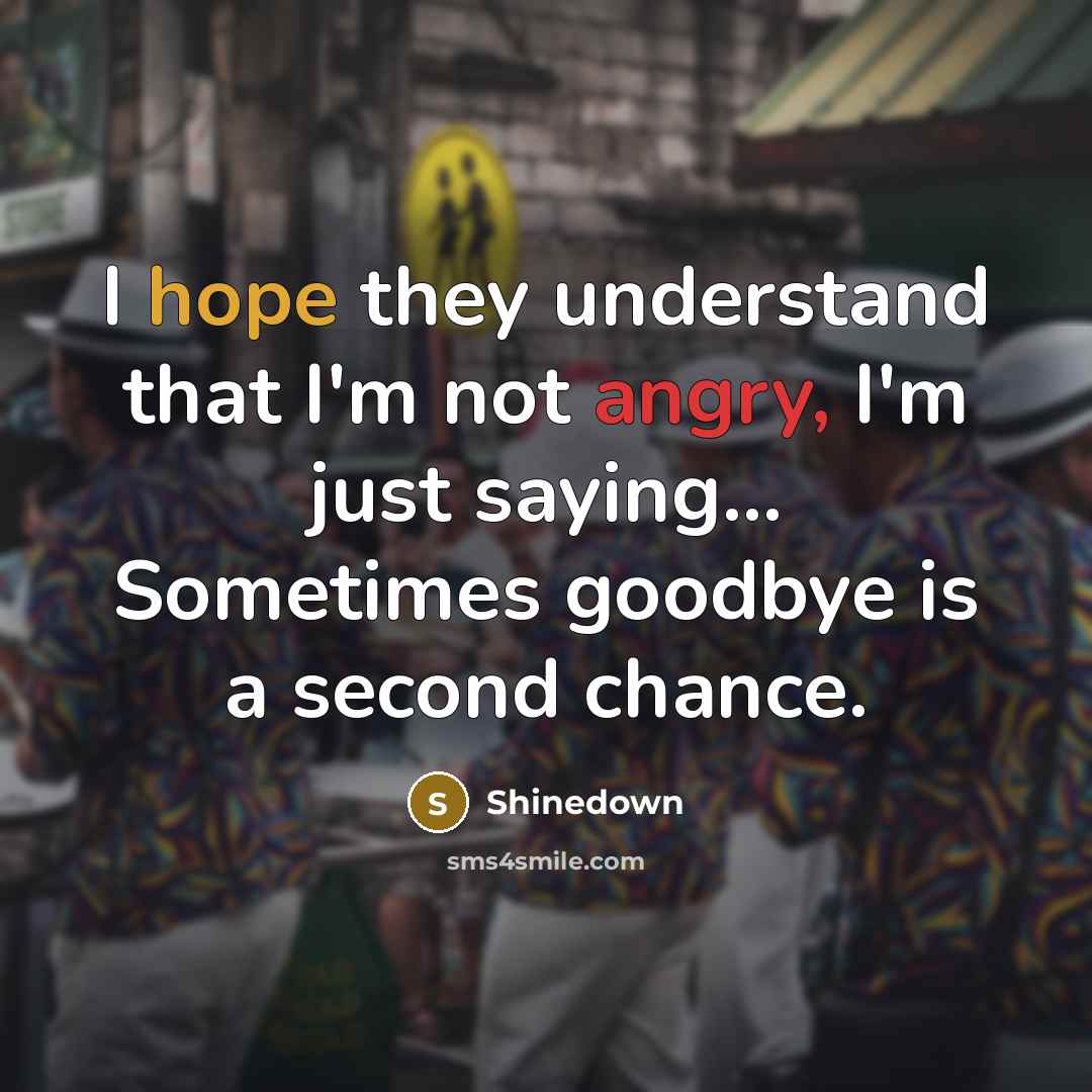 “I hope they understand that I'm not angry, I'm just saying... Sometimes goodbye is a second chance.” quote by Shinedown