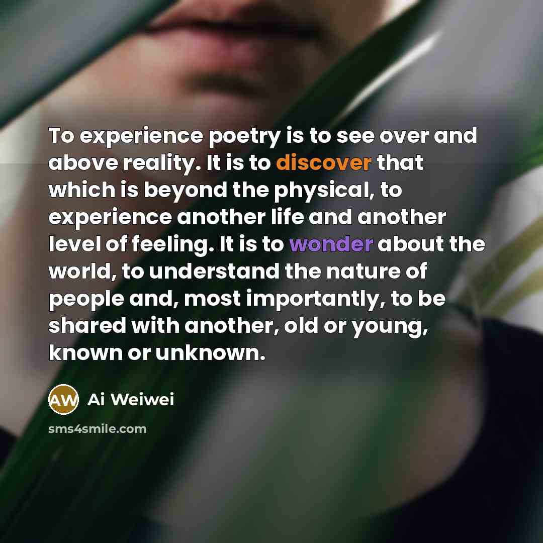 “To experience poetry is to see over and above reality.…” quote by Ai Weiwei