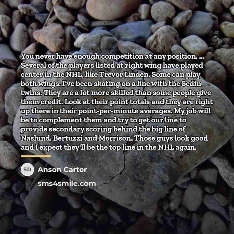 “You never have enough competition at any position, ... Several…” quote by Anson Carter