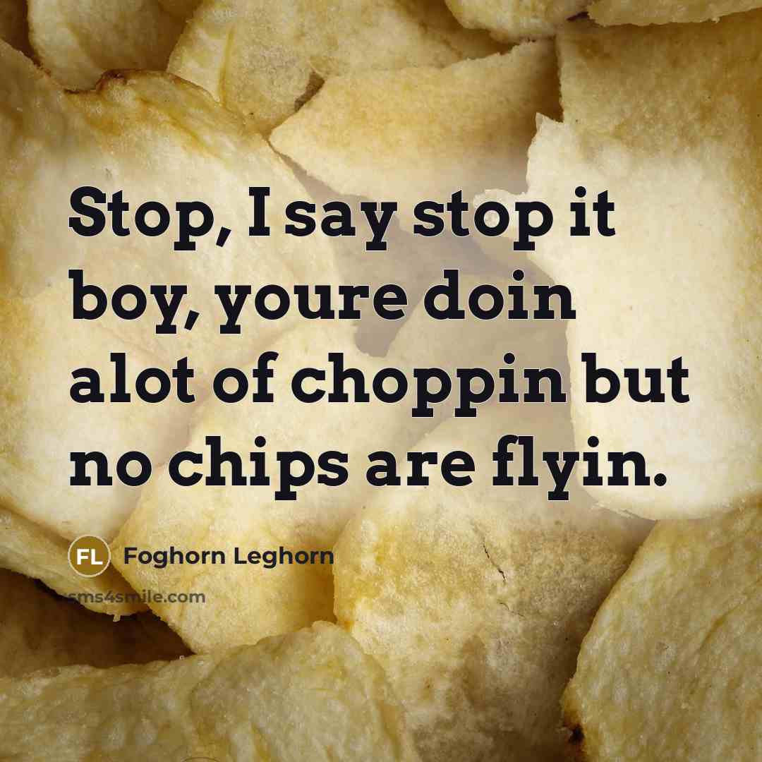 “Stop, I say stop it boy, youre doin alot of…” quote by Foghorn Leghorn