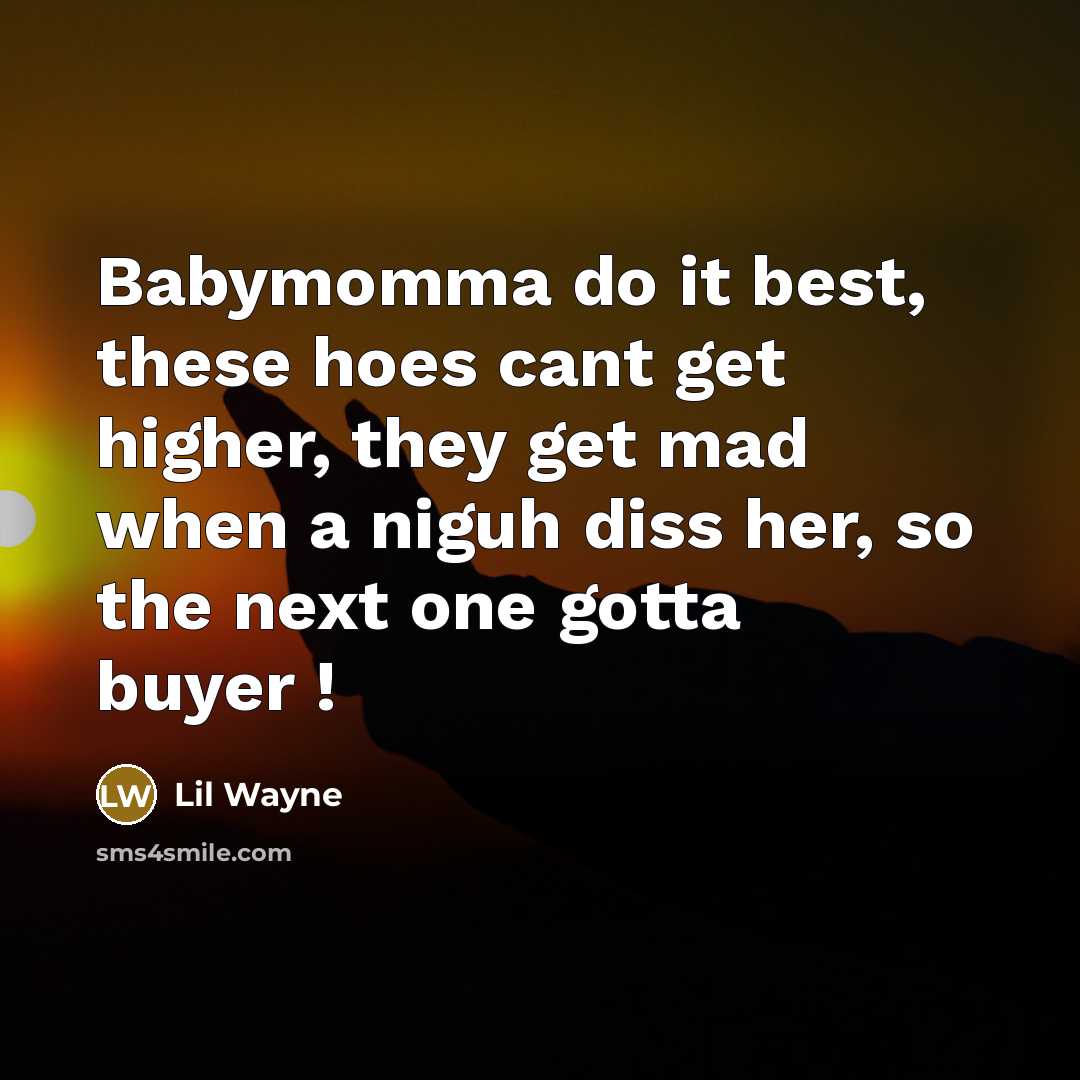 “Babymomma do it best, these hoes cant get higher, they get mad when a niguh diss her, so the next one gotta buyer !” quote by Lil Wayne