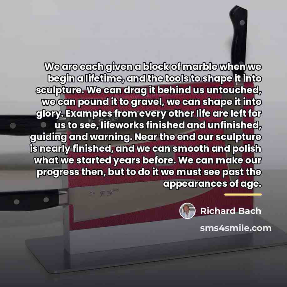 “We are each given a block of marble when we…” quote by Richard Bach