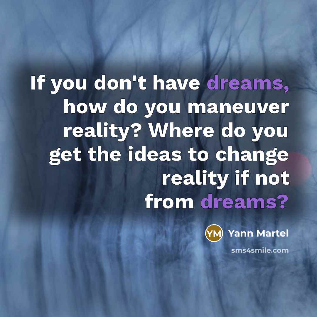 “If you don't have dreams, how do you maneuver reality?…” quote by Yann Martel