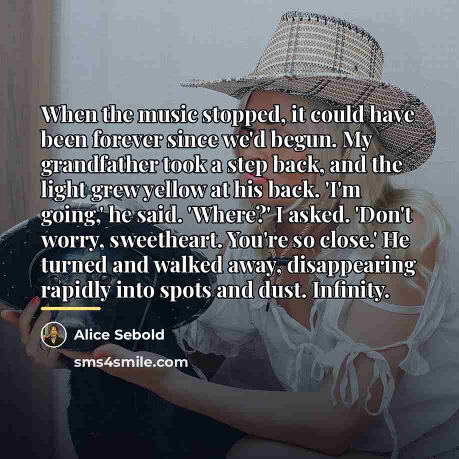 “When the music stopped, it could have been forever since…” quote by Alice Sebold