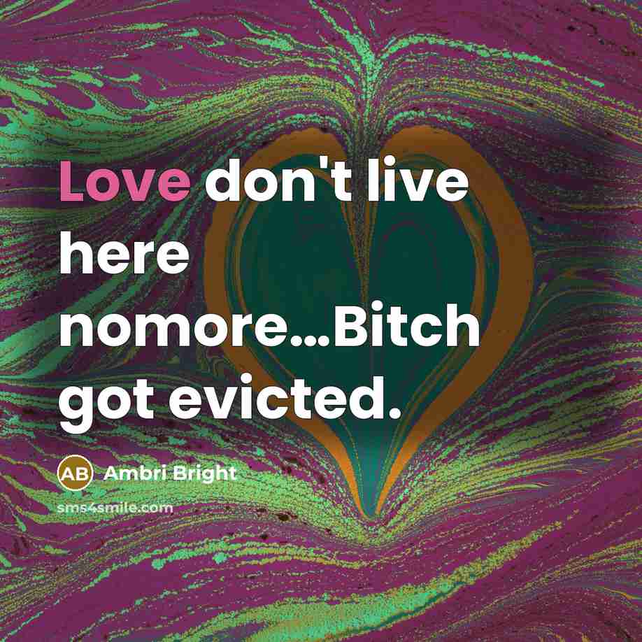 “Love don't live here nomore........Bitch got evicted.…” quote by Ambri Bright
