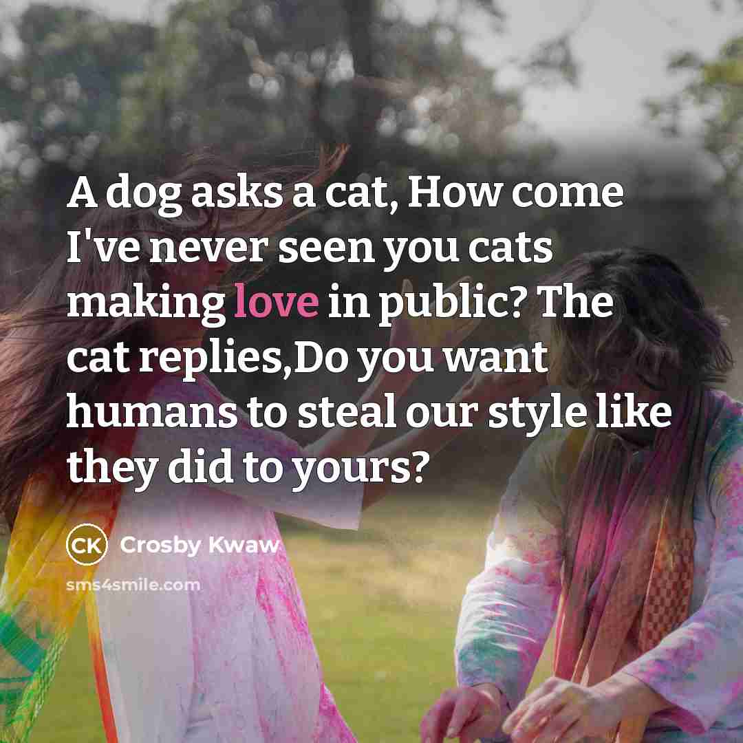 “A dog asks a cat, How come I've never seen…” quote by Crosby Kwaw