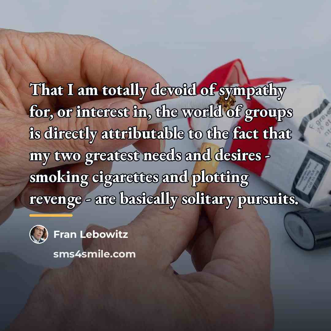 “That I am totally devoid of sympathy for, or interest…” quote by Fran Lebowitz