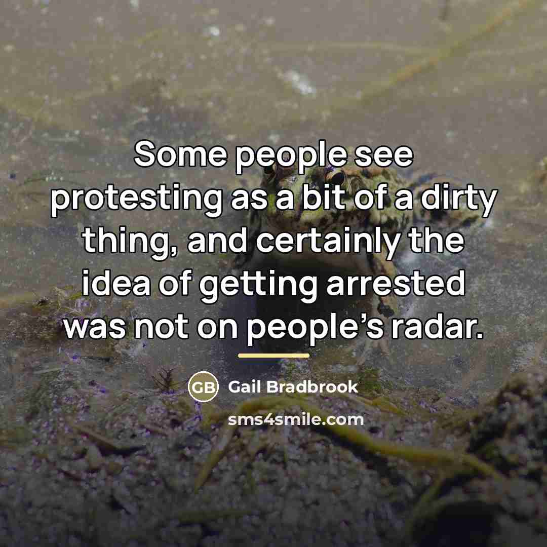 “Some people see protesting as a bit of a dirty…” quote by Gail Bradbrook