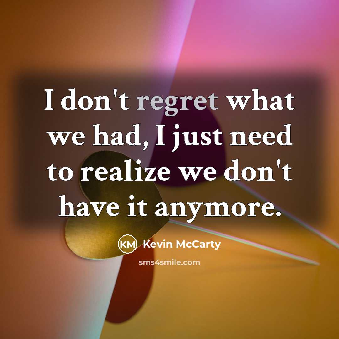 “I don't regret what we had, I just need to…” quote by Kevin McCarty