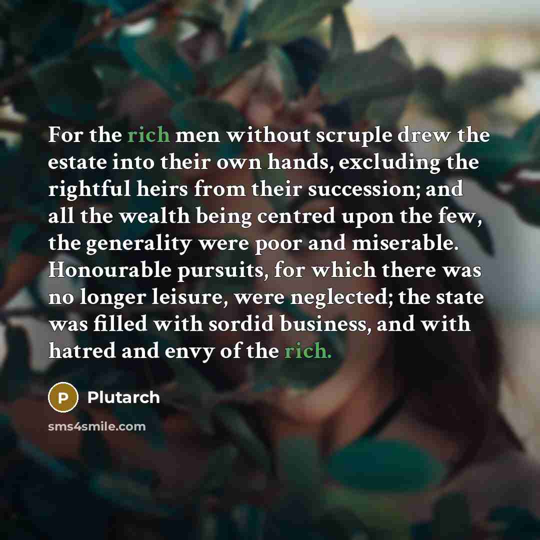 “For the rich men without scruple drew the estate into…” quote by Plutarch
