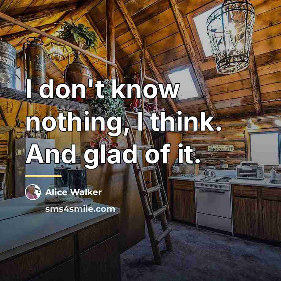 “I don't know nothing, I think. And glad of it.…” quote by Alice Walker