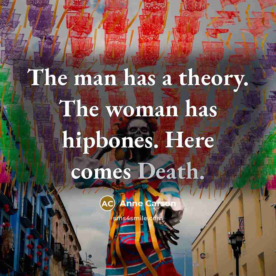 “The man has a theory. The woman has hipbones. Here…” quote by Anne Carson