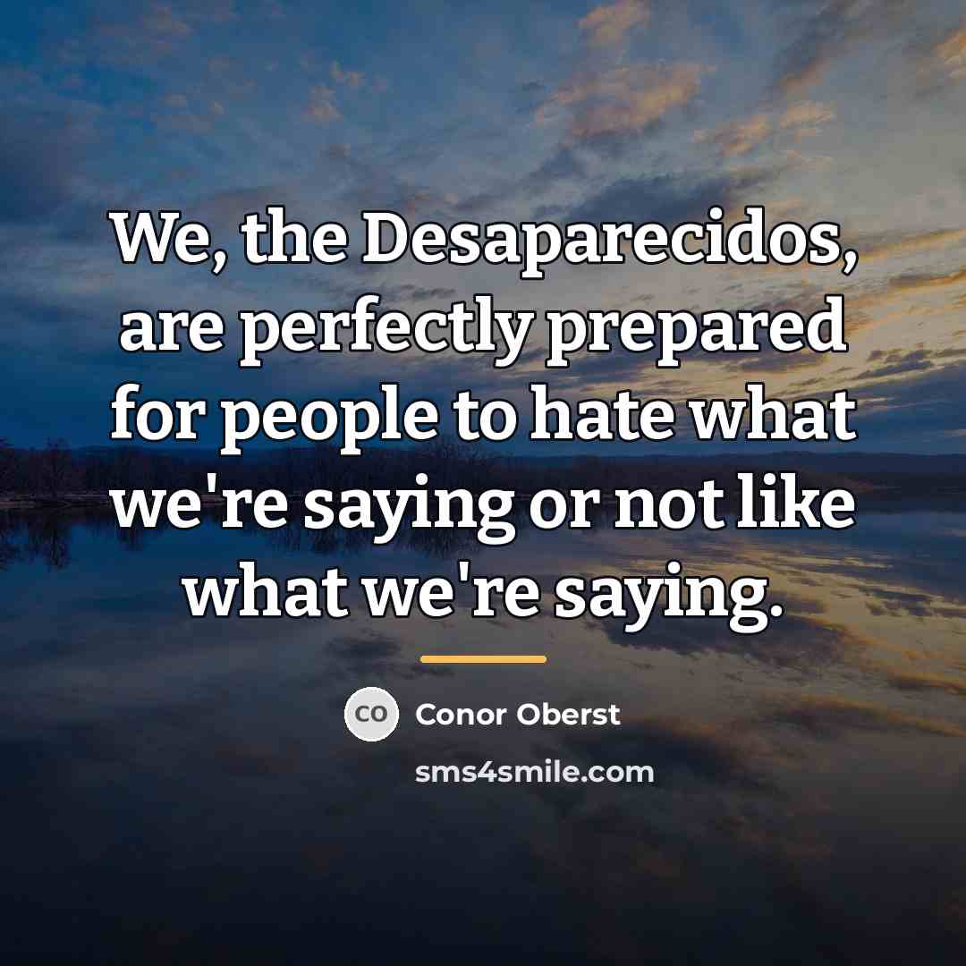 “We, the Desaparecidos, are perfectly prepared for people to hate…” quote by Conor Oberst