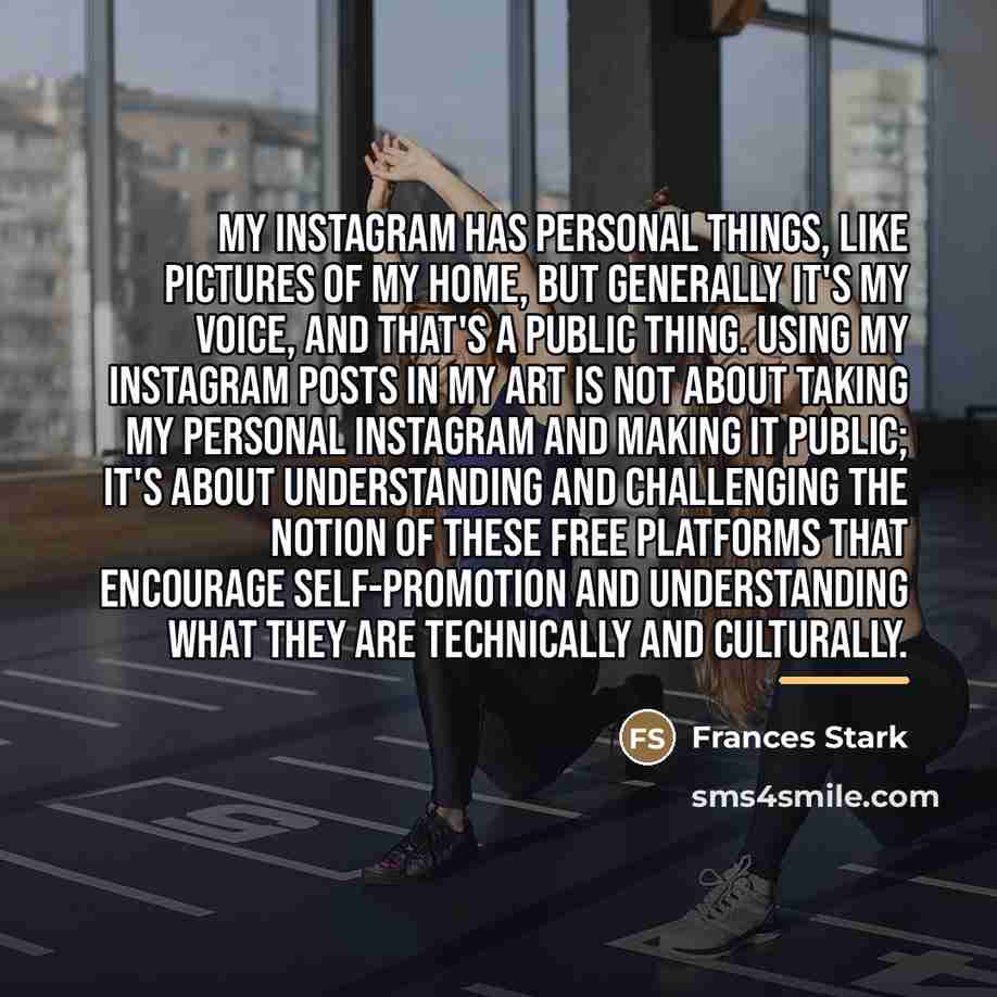 “My Instagram has personal things, like pictures of my home,…” quote by Frances Stark