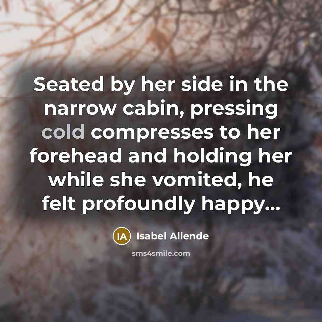 “Seated by her side in the narrow cabin, pressing cold…” quote by Isabel Allende