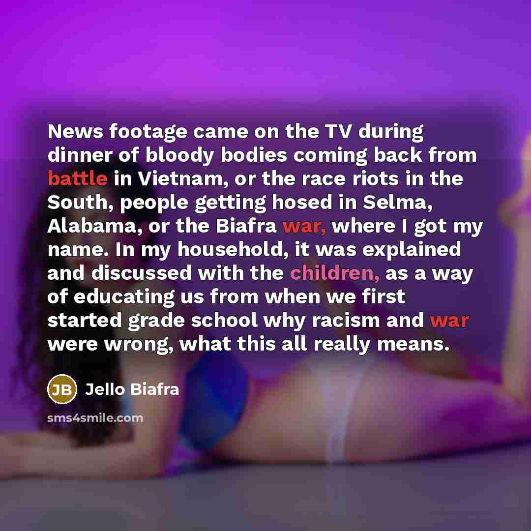 “News footage came on the TV during dinner of bloody…” quote by Jello Biafra