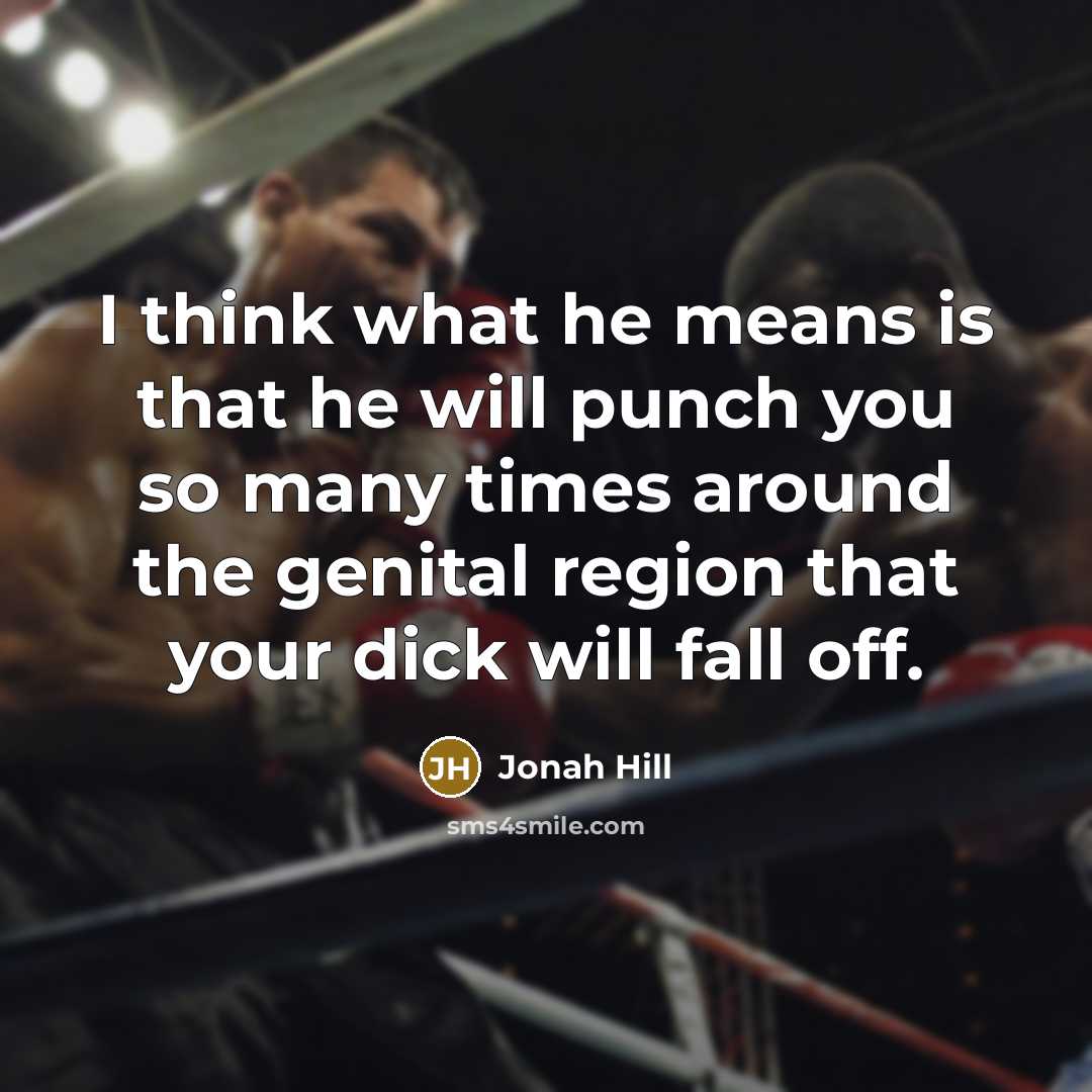“I think what he means is that he will punch you so many times around the genital region that your dick will fall off.” quote by Jonah Hill