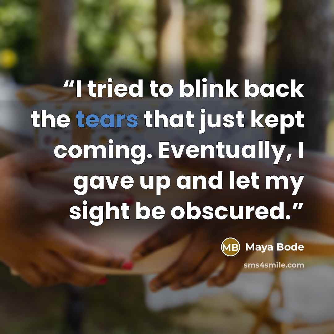 “I tried to blink back the tears that just kept coming. Eventually, I gave up and let my sight be obscured.” quote by Maya Bode