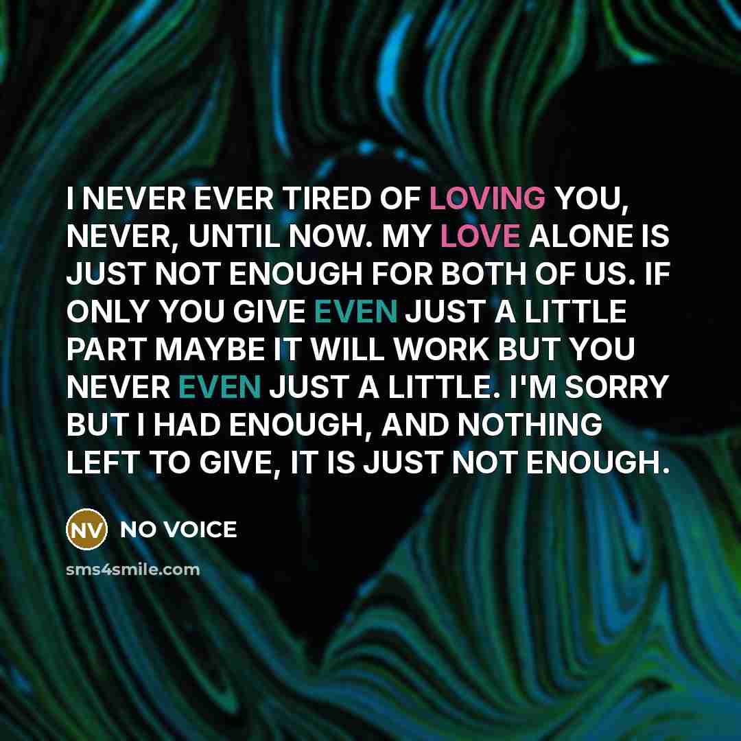 “I NEVER EVER TIRED OF LOVING YOU, NEVER, UNTIL NOW.…” quote by NO VOICE