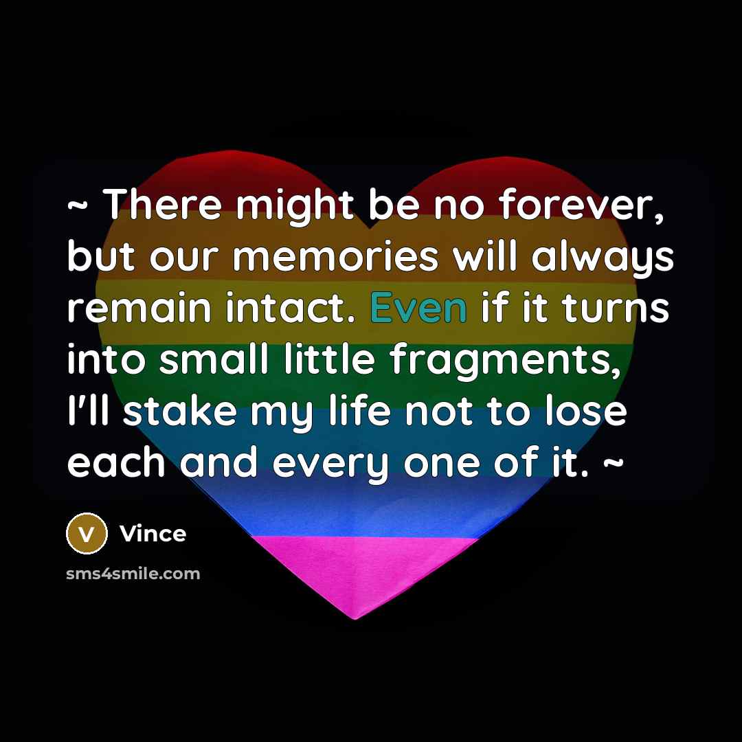 “~ There might be no forever, but our memories will…” quote by Vince