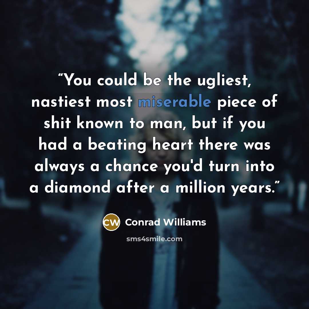 “You could be the ugliest, nastiest most miserable piece of shit known to man, but if you had a beating heart there was always a chance you'd turn into a diamond after a million years.” quote by Conrad Williams