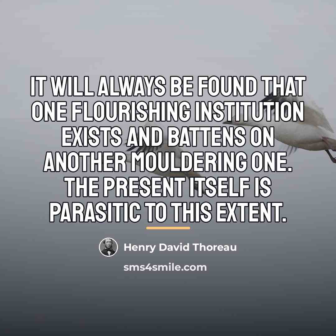 “It will always be found that one flourishing institution exists…” quote by Henry David Thoreau