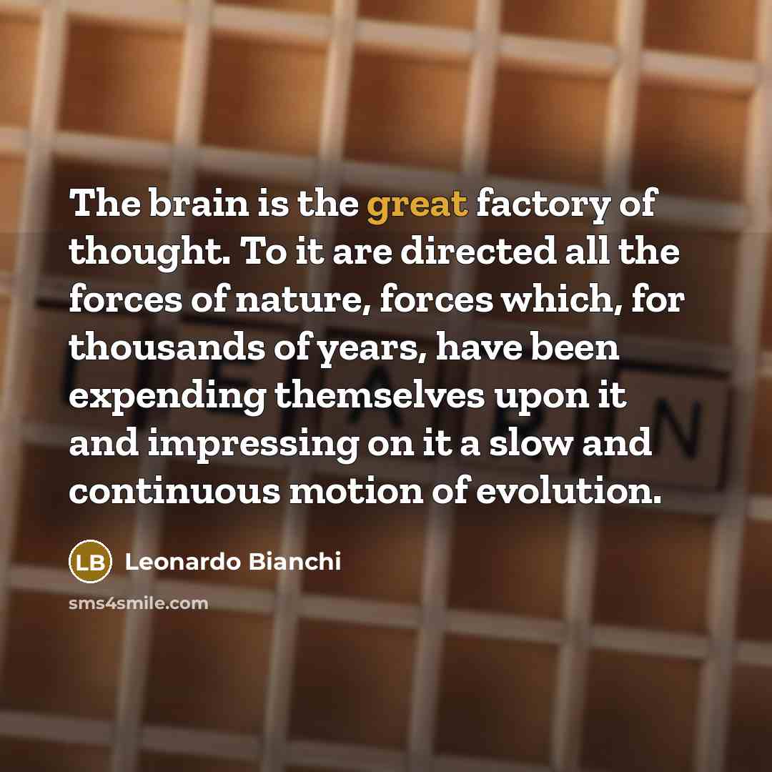 “The brain is the great factory of thought. To it are directed all the forces of nature, forces which, for thousands of years, have been expending themselves upon it and impressing on it a slow and continuous motion of evolution.” quote by Leonardo Bianchi