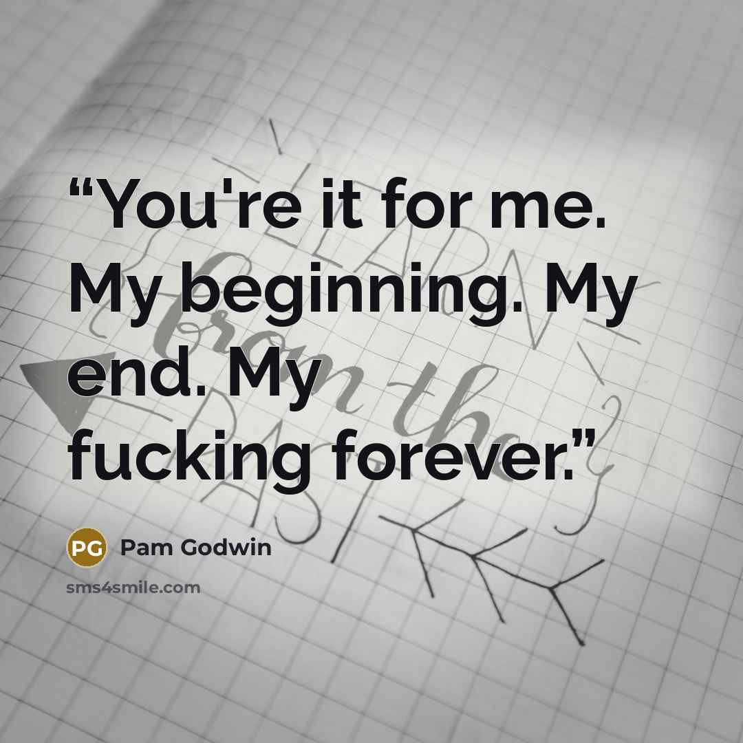 “You're it for me. My beginning. My end. My fucking forever.” quote by Pam Godwin
