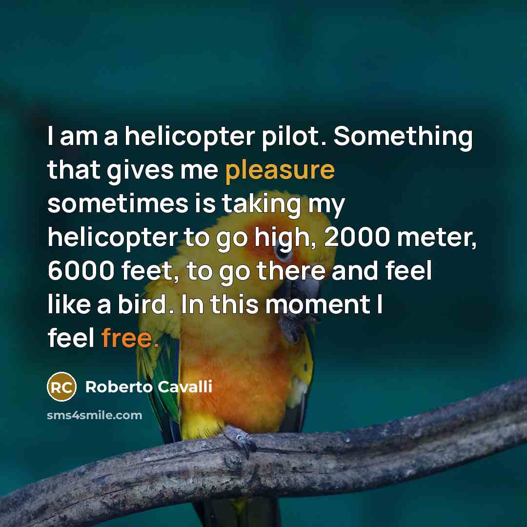 “I am a helicopter pilot. Something that gives me pleasure…” quote by Roberto Cavalli