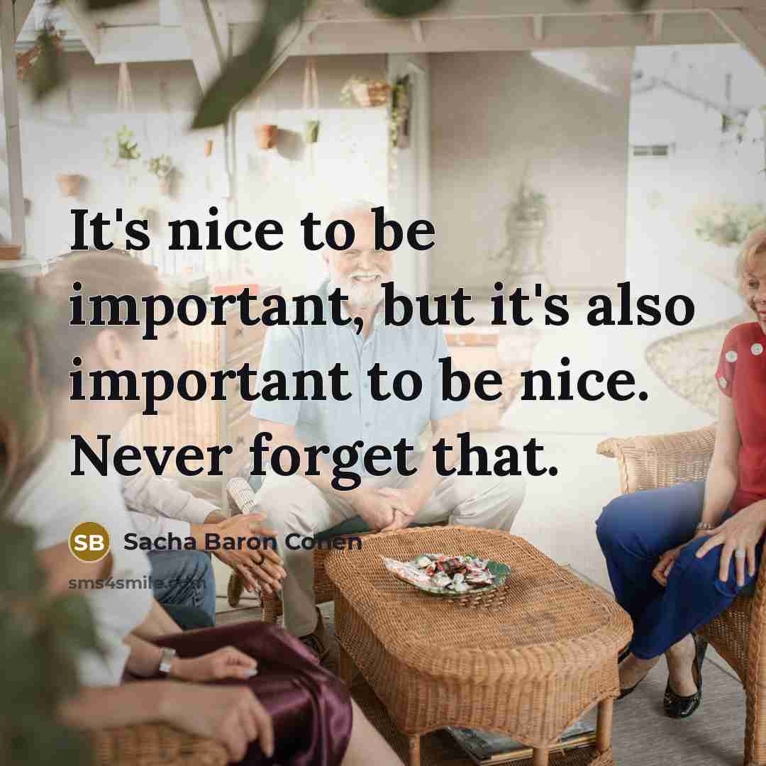 “It's nice to be important, but it's also important to…” quote by Sacha Baron Cohen