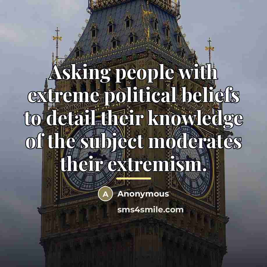“Asking people with extreme political beliefs to detail their knowledge…” quote by Anonymous