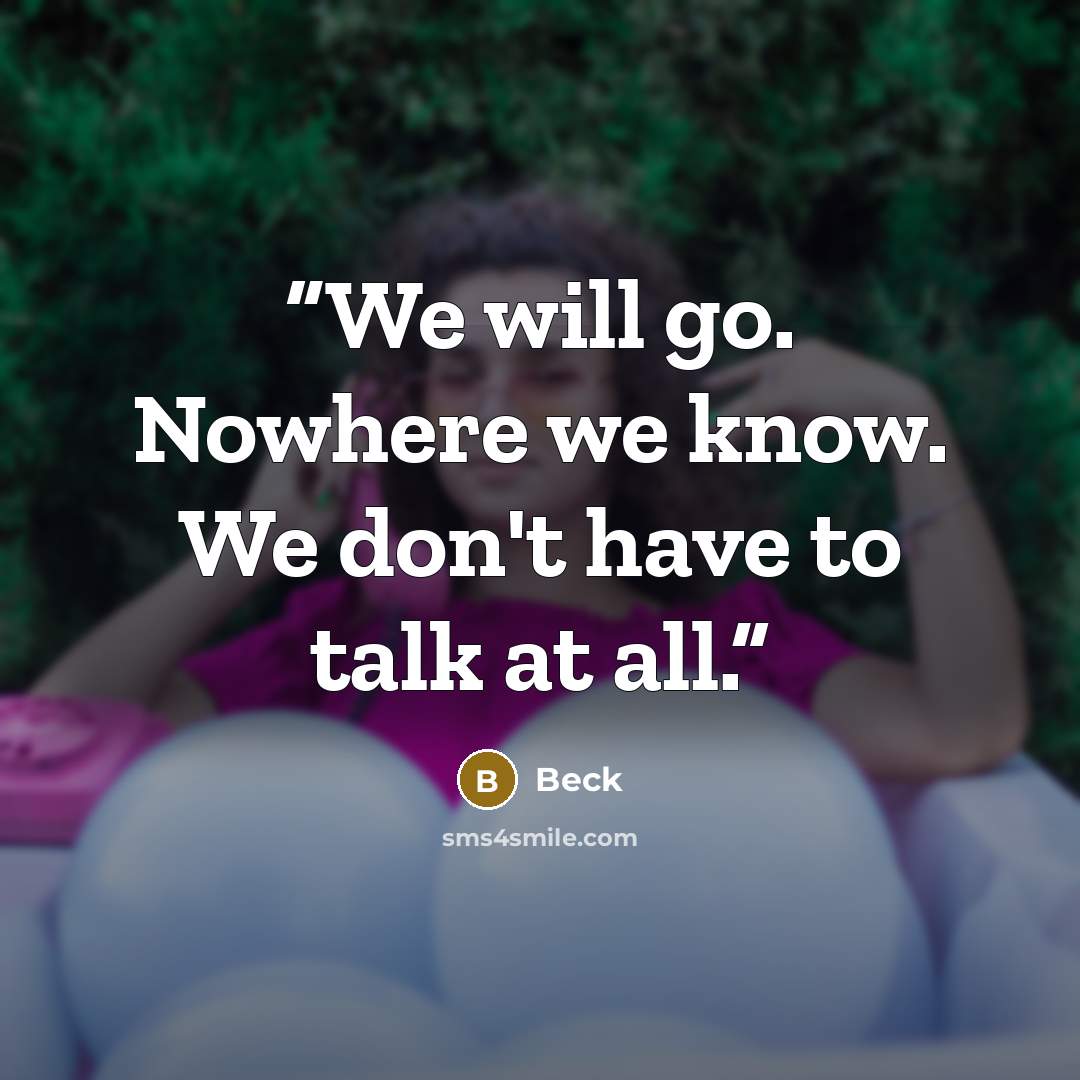 “We will go. Nowhere we know. We don't have to talk at all.” quote by Beck