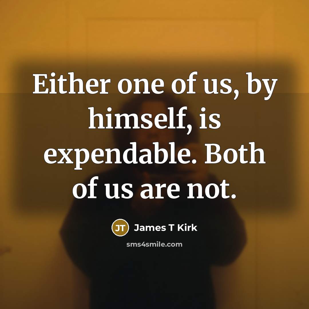 “Either one of us, by himself, is expendable. Both of us are not.” quote by James T Kirk
