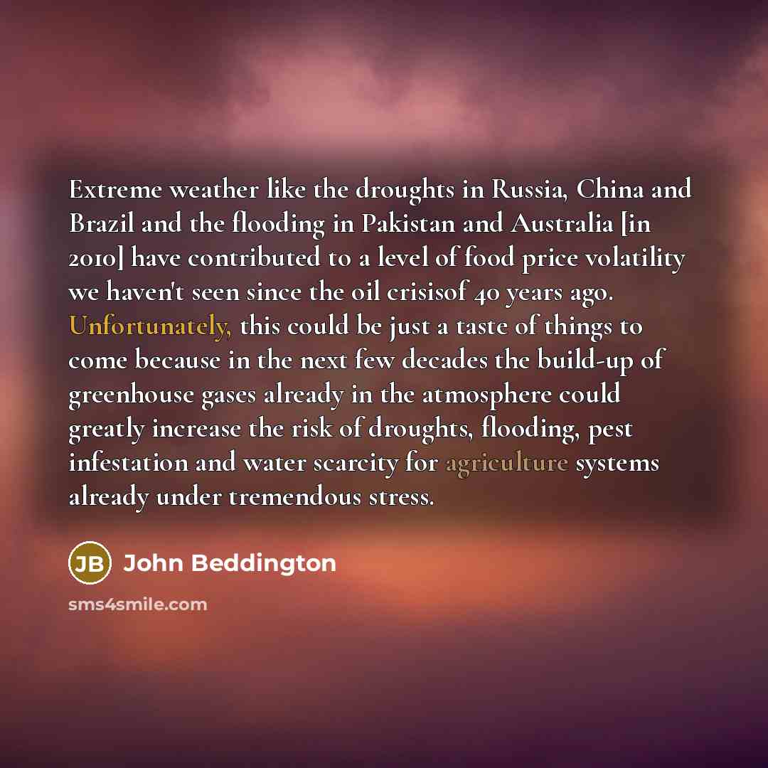 “Extreme weather like the droughts in Russia, China and Brazil…” quote by John Beddington