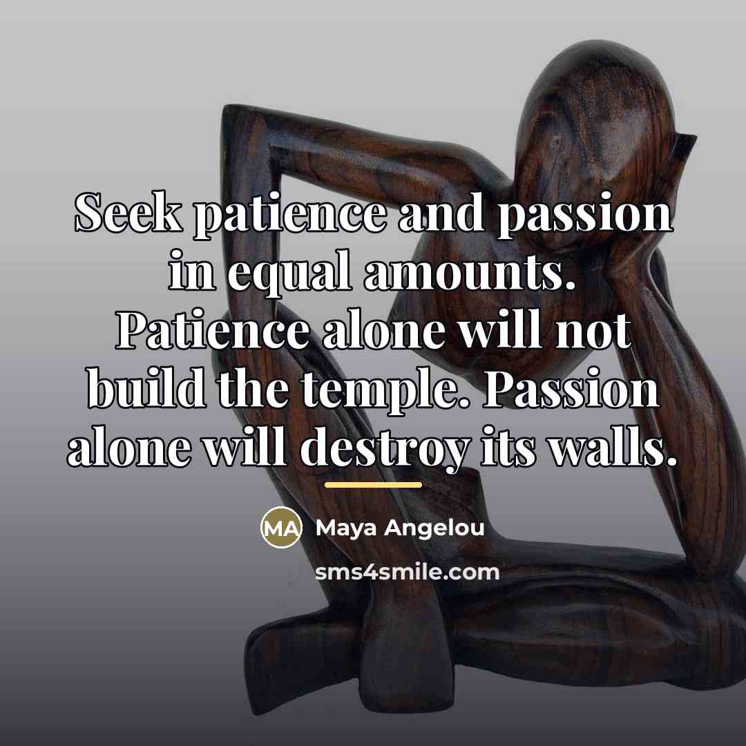“Seek patience and passion in equal amounts. Patience alone will…” quote by Maya Angelou