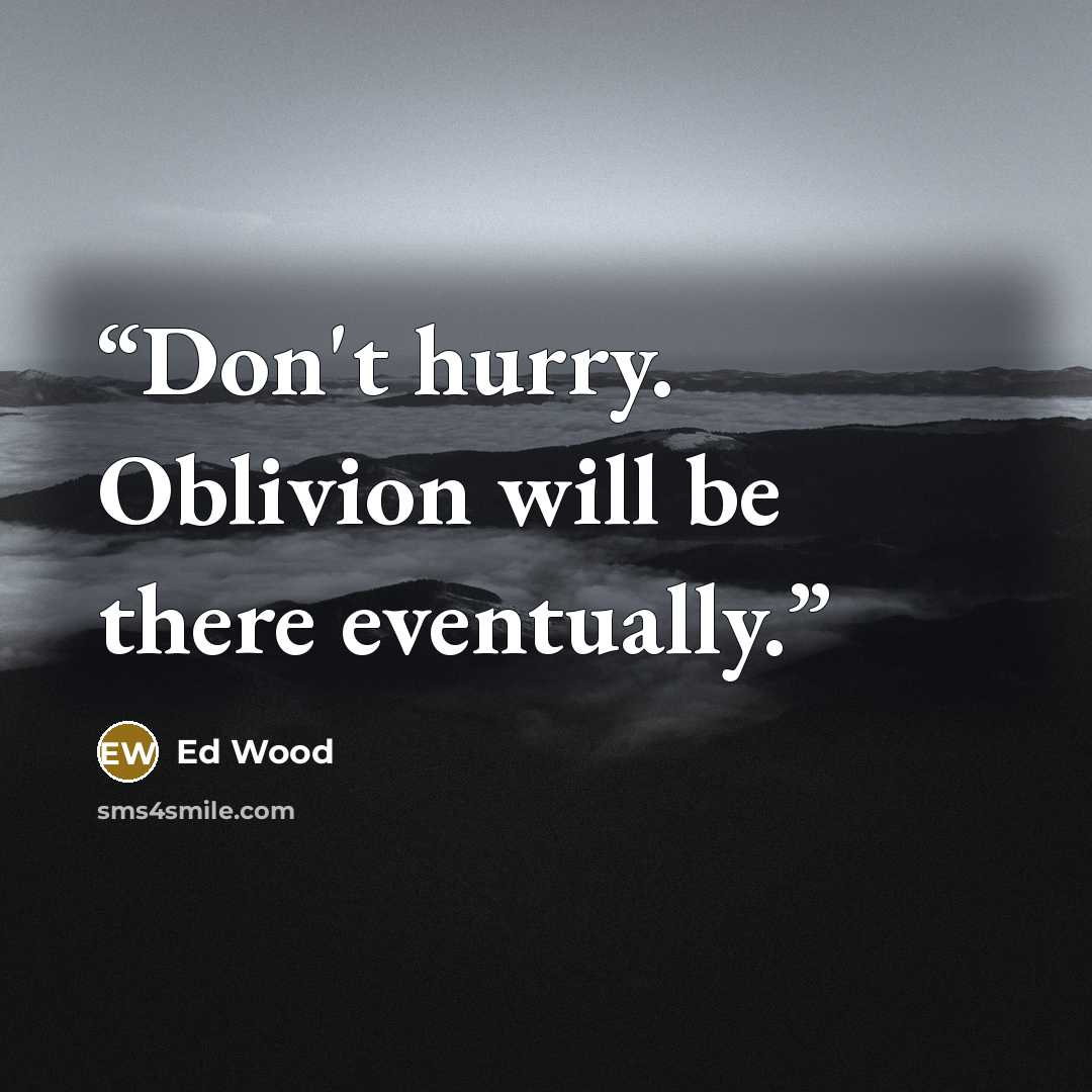 “Don't hurry. Oblivion will be there eventually.” quote by Ed Wood