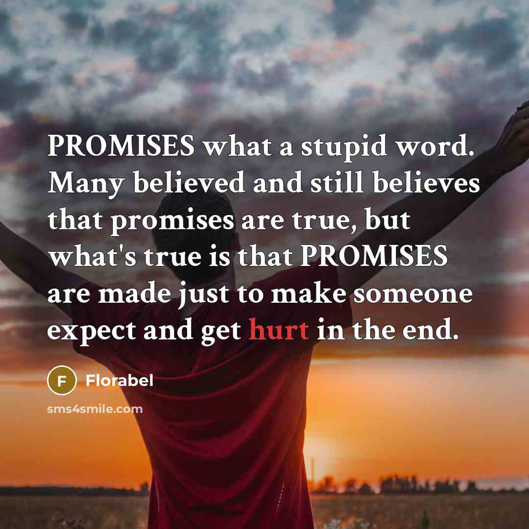 “PROMISES what a stupid word. Many believed and still believes…” quote by Florabel