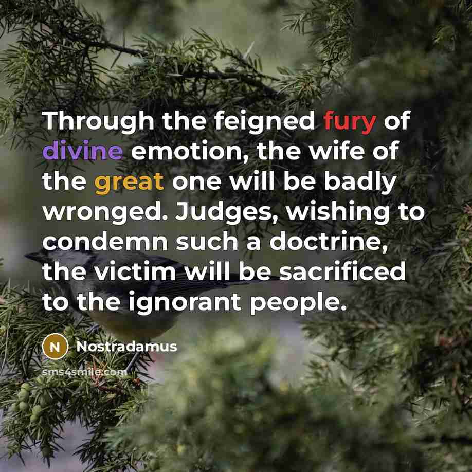 “Through the feigned fury of divine emotion, the wife of…” quote by Nostradamus