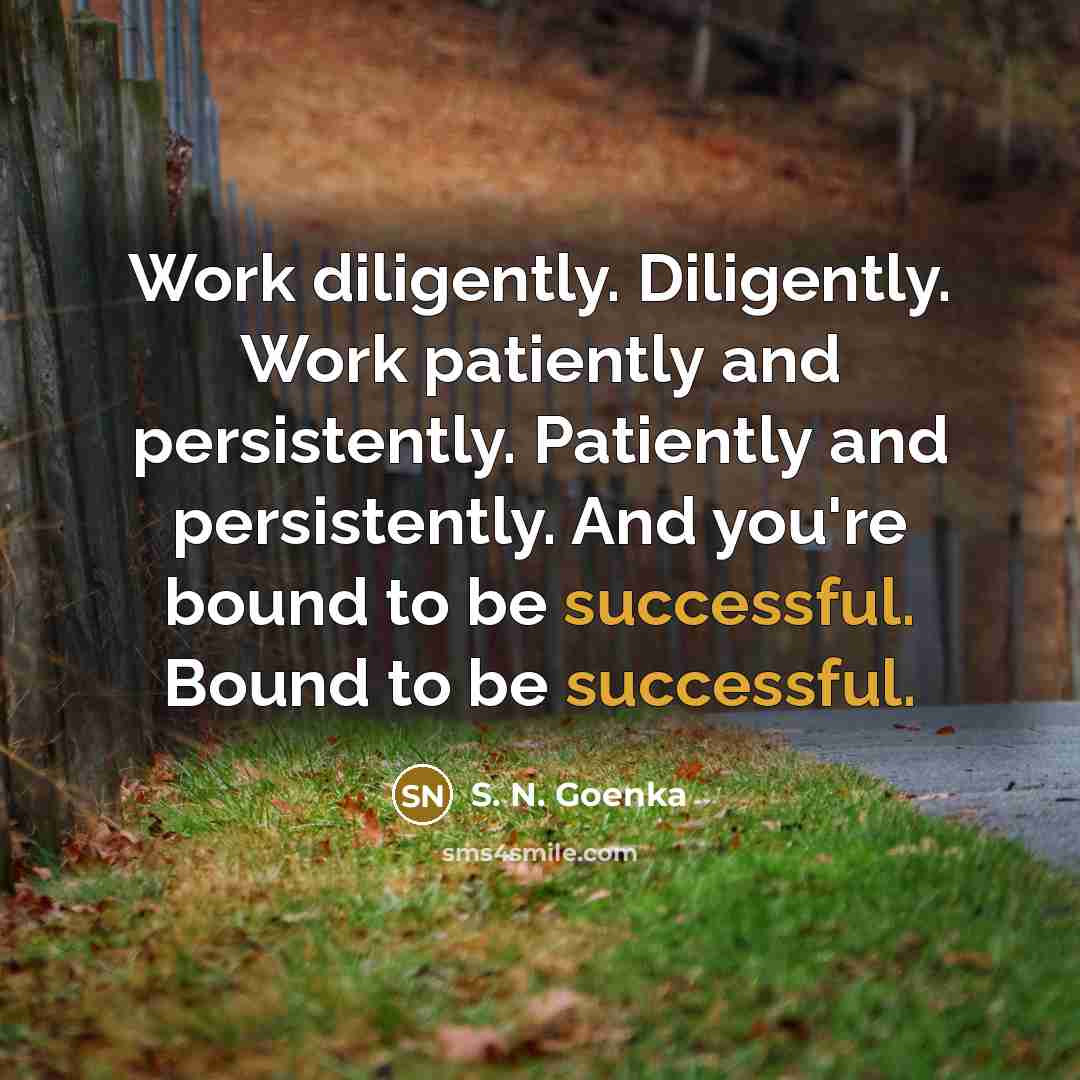 “Work diligently. Diligently. Work patiently and persistently. Patiently and persistently.…” quote by S. N. Goenka