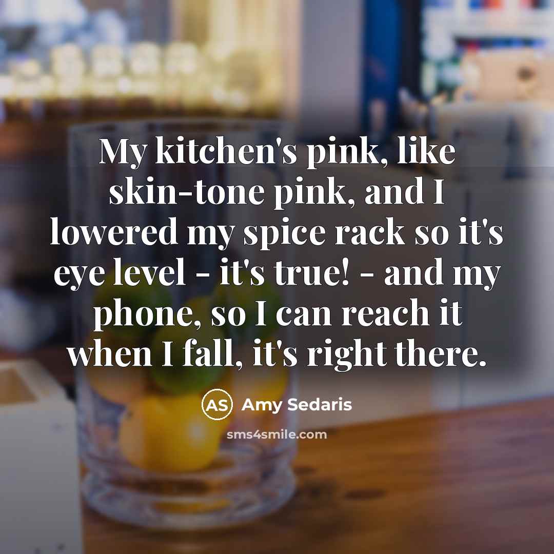 “My kitchen's pink, like skin-tone pink, and I lowered my…” quote by Amy Sedaris