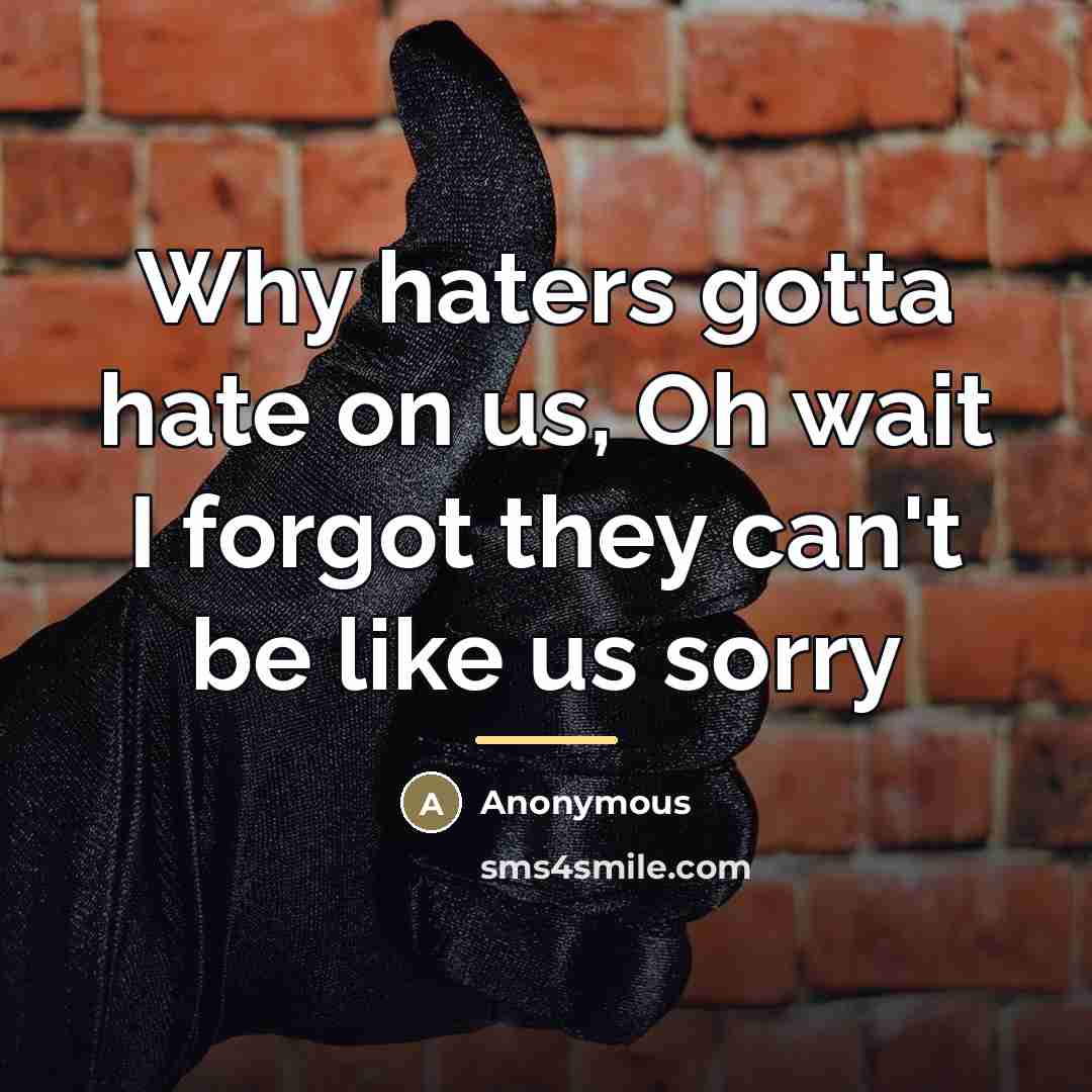 “Why haters gotta hate on us, Oh wait I forgot…” quote by Anonymous