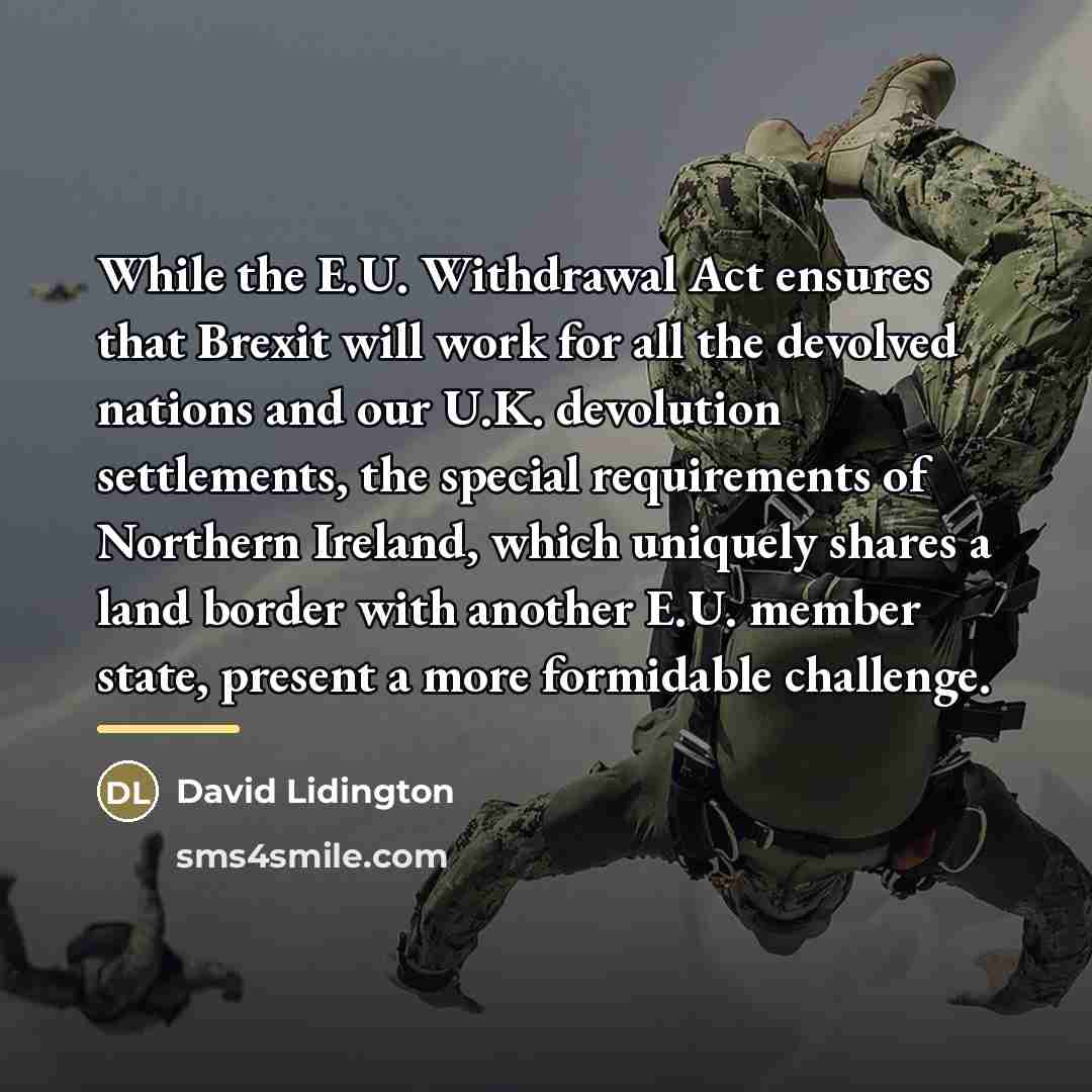 “While the E.U. Withdrawal Act ensures that Brexit will work…” quote by David Lidington