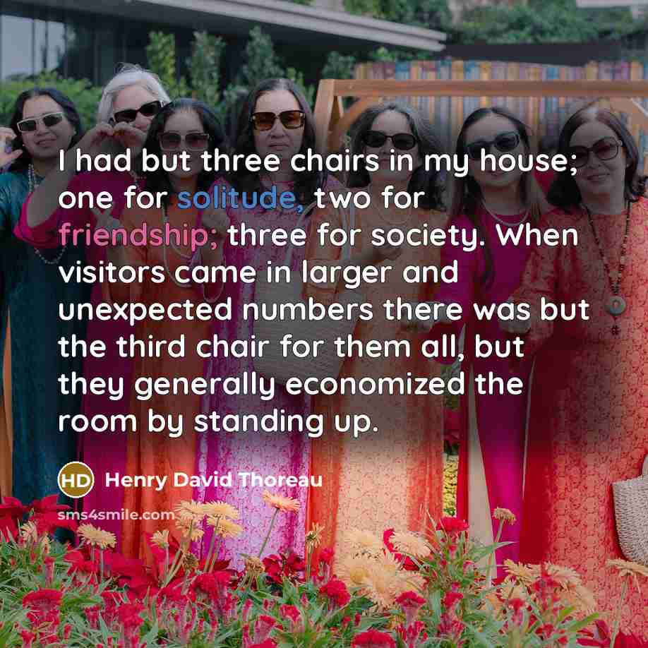 “I had but three chairs in my house; one for…” quote by Henry David Thoreau