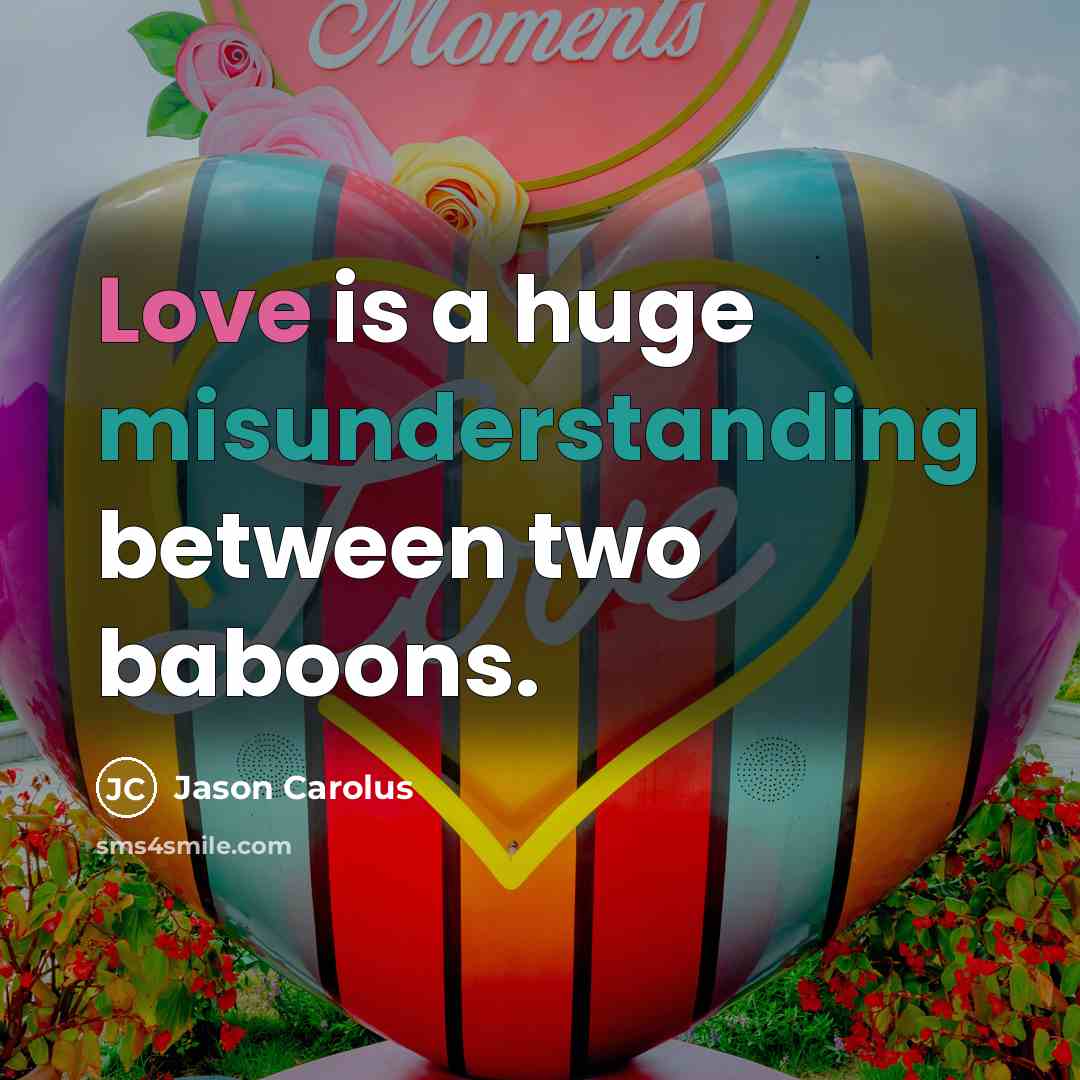 “Love is a huge misunderstanding between two baboons.” quote by Jason Carolus