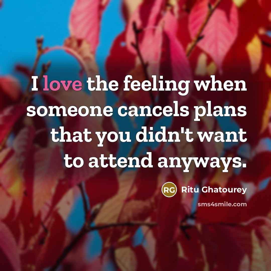 “I love the feeling when someone cancels plans that you…” quote by Ritu Ghatourey