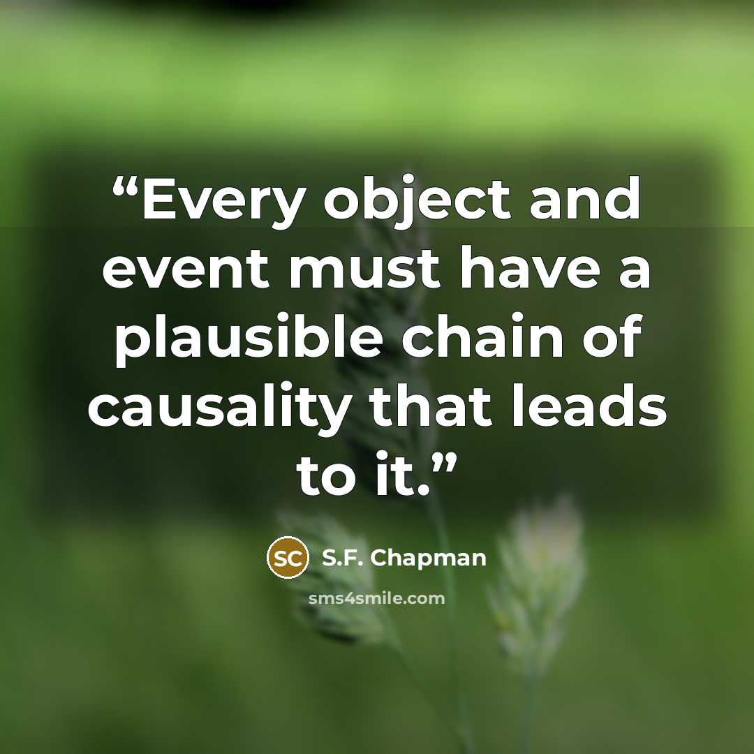 “Every object and event must have a plausible chain of causality that leads to it.” quote by S.F. Chapman