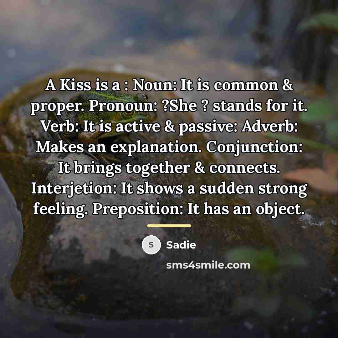 “A Kiss is a : Noun: It is common &…” quote by Sadie